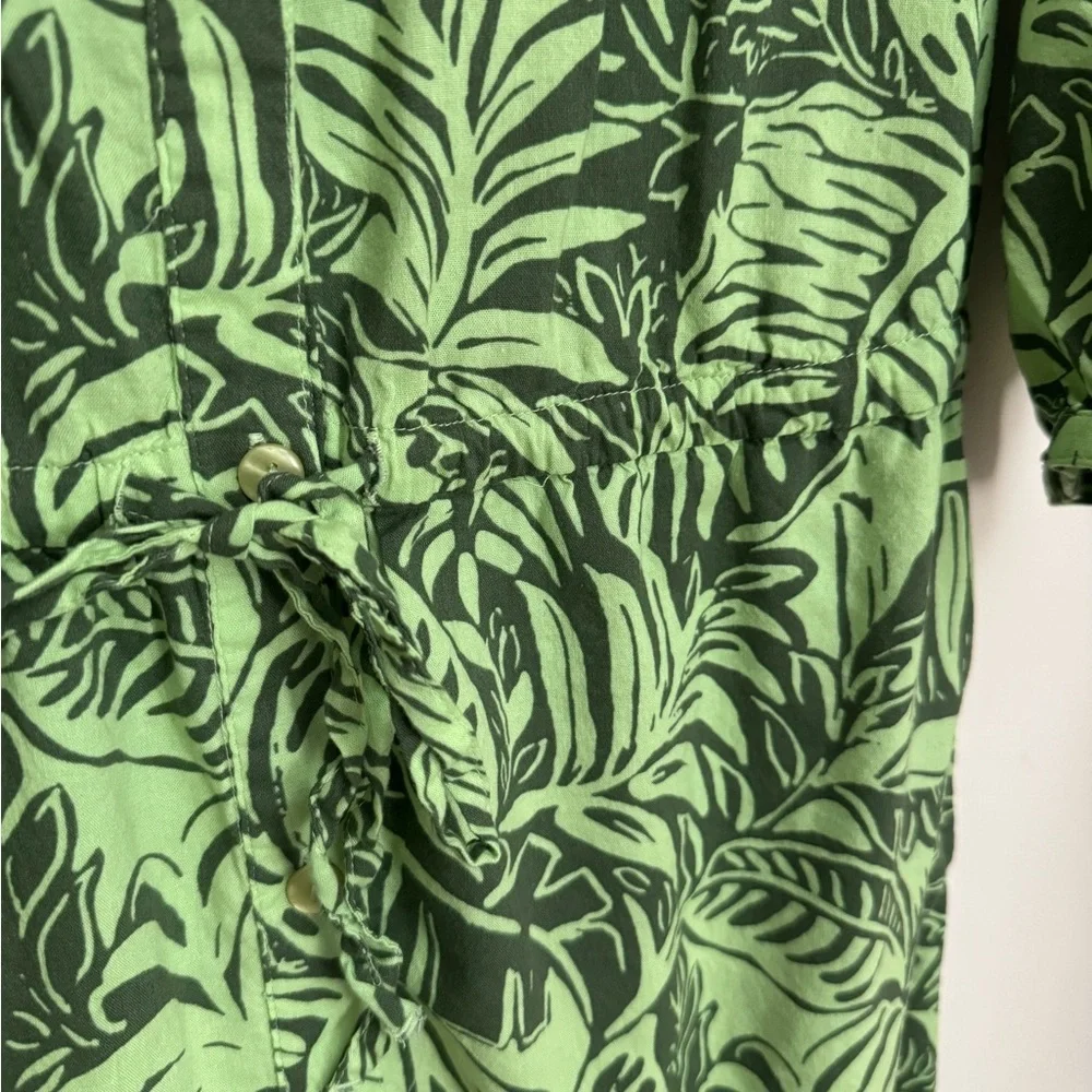 Appleseed’s Tropical Green Leaf Print Button Front Midi Dress Women’s Size 8